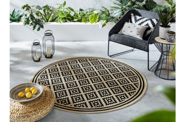 Kusový koberec Florence Alfresco Moretti Black/Beige kruh